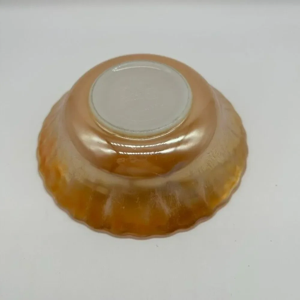 Anchor Hocking Glass Co. Peach Luster Round Swirl Bowl Vintage MCM